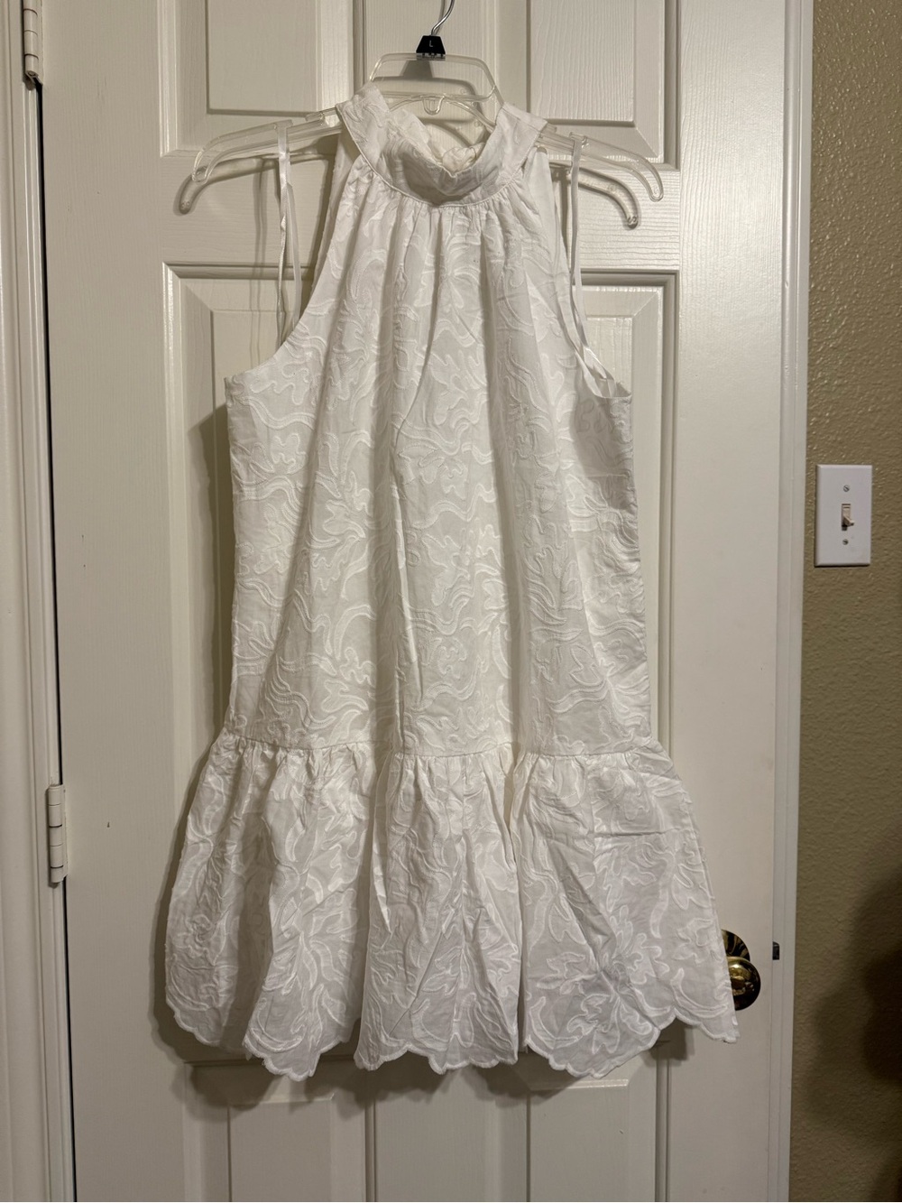 House of Harlow 1960 White Jacquard Embroidered Halter Ruffle Dress